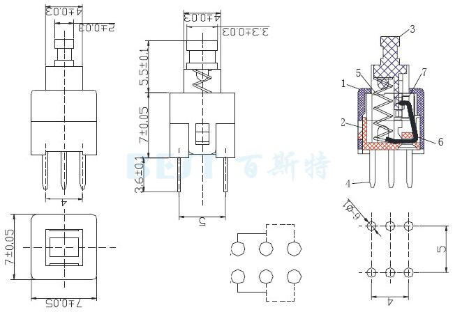 自鎖開關(guān)PS-22E07參考圖紙