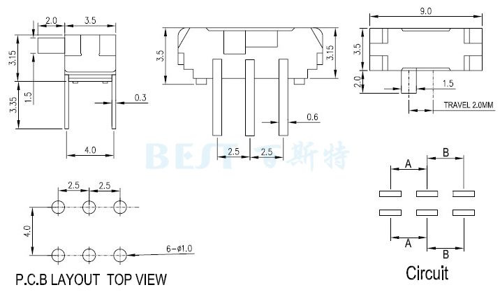 撥動開關(guān)MSK-22D10參考圖紙