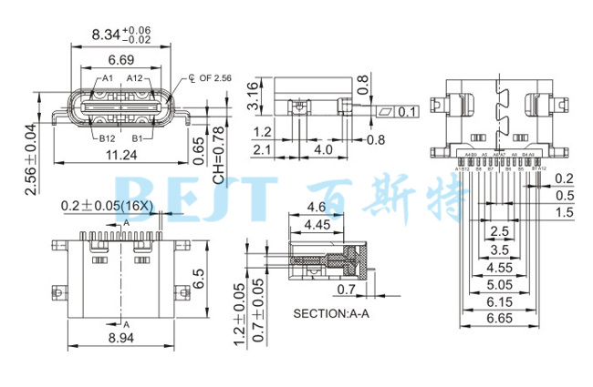 Type C母座USB-C-08參考圖紙