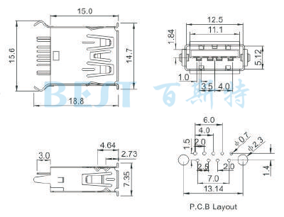 USB母座USB-A-08 3.0參考圖紙