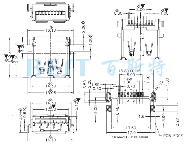 USB母座USB-A-09 3.0參考圖紙