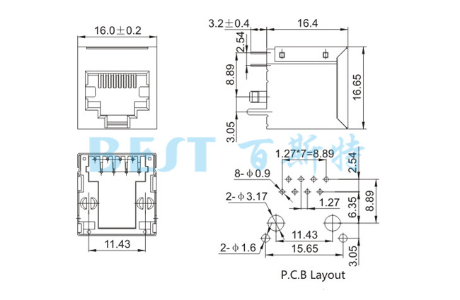 rj45插座5224S-8P8C規(guī)格圖紙