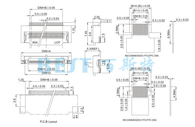 FPC連接器0.5K-KX-NPWB-T-R參考圖紙