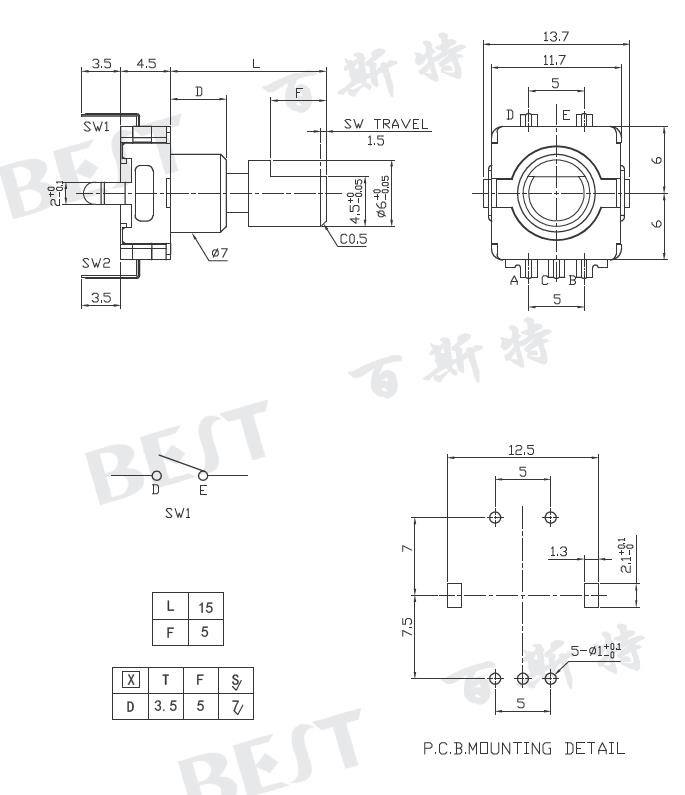 EC11編碼器EC11BO規(guī)格圖紙