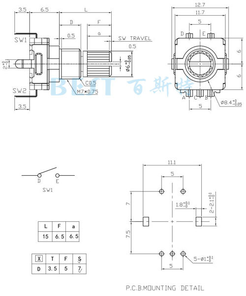 EC11編碼器EC11M規(guī)格圖紙